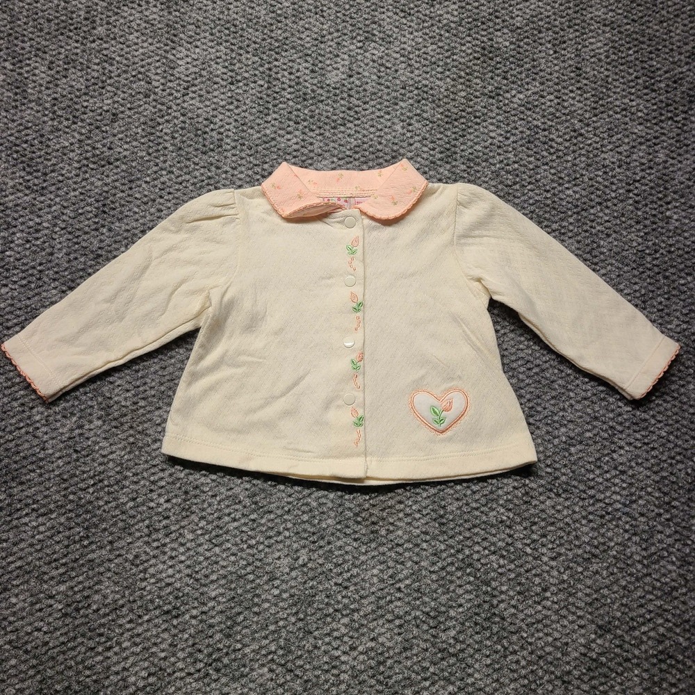 Vintage Baby Coat White/Yellow w Floral Embroidery on Capelet Collar 0/6 Month